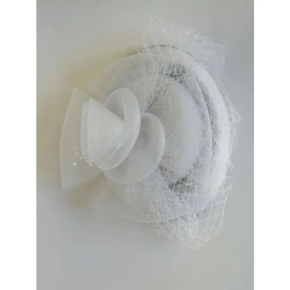 🤍 Pinup Accessory 1950s Retro Vintage Fascinator Bridal White Pillbox Veil Hat